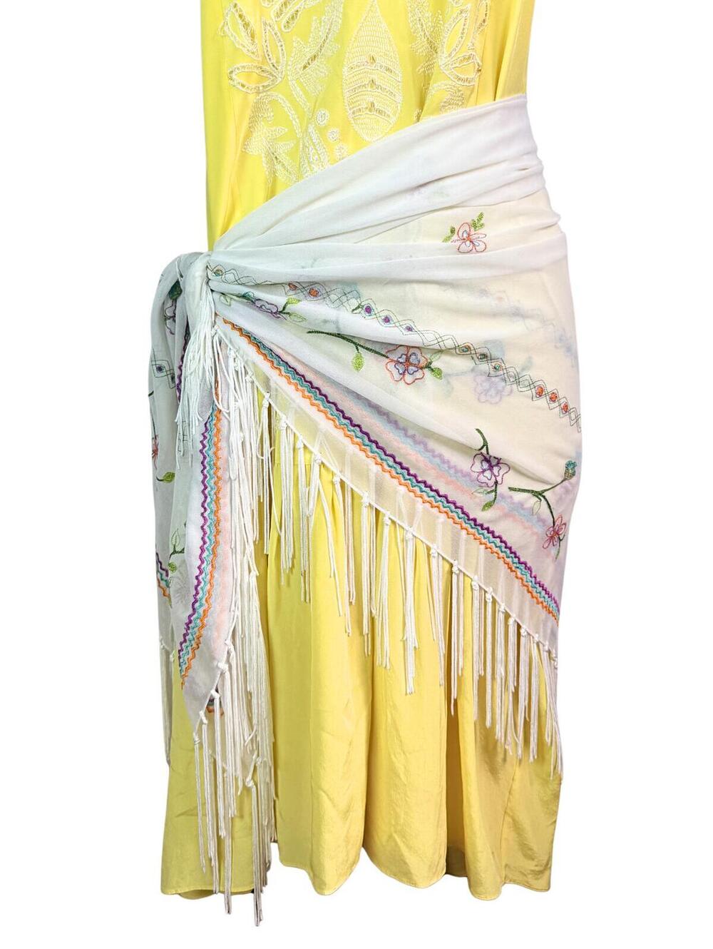 Embroidered Fringe Shawl Wrap Floral Boho Scarf Ivory Festival Cover Up